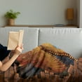 thumbnail image 3 of Dinosaur Soft Flannel Fleece Blanket, Tyrannosaurus Breaks a Brick Wall Frightening Scary Scenery Jungle Invaded House, Cozy Plush for Indoor and Outdoor Use, 50" x 60", Orange Blue, by Ambesonne, 3 of 5