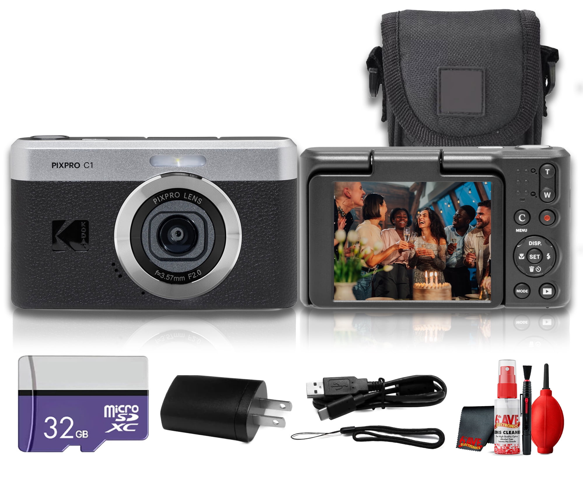 Kodak PIXPRO C1 Compact Digital Camera Tan + 32GB + Bag+ Screen