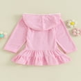 thumbnail image 4 of Enfants Fille Hoodie Robe Couleur Unie à Volants à Manches Longues Robe de Plage, 4 of 8