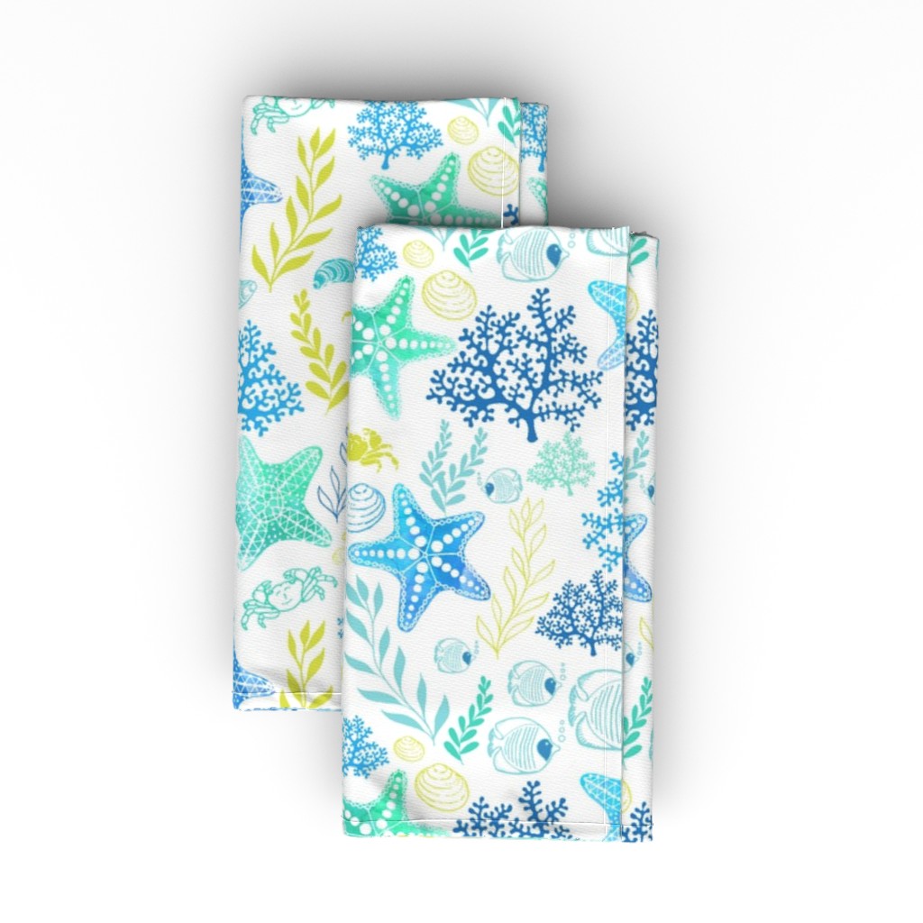 Cotton Sateen Dinner Napkins (Set of 2) Undersea Blue White Nautical
