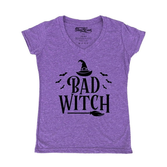 Shop4Ever Women's Bad Witch "BLACK" Halloween Costume Slim Fit V-Neck T-Shirt Small Heather Purple