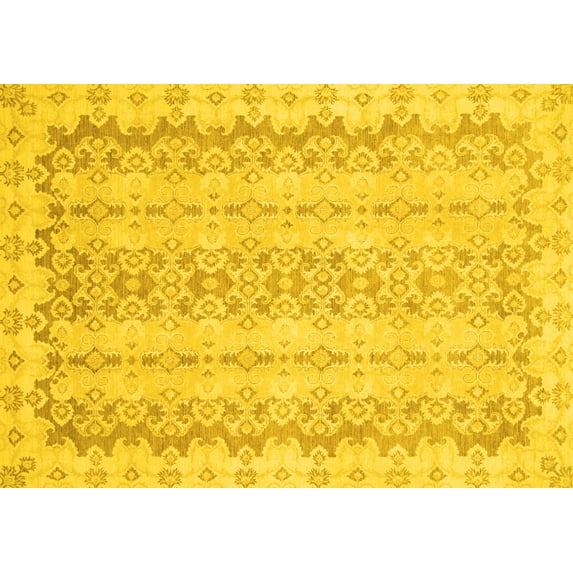Ahgly Company Machine Washable Indoor Rectangle Abstract Yellow Modern Area Rugs, 8' x 12'
