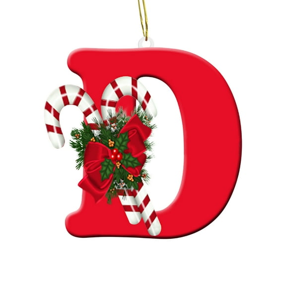 SLYNSHome Christmas Letter D Tags with Wreath Ornament, 1-Count, 1-Inch