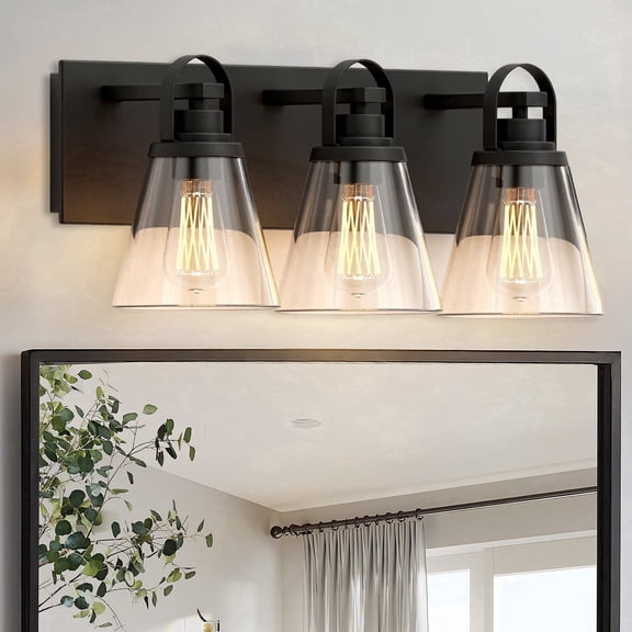 GCGAFUL 21.4" 3-Light Bathroom Vanity Light, Modern Black Vanity Light Fixtures Over Mirror with Clear Glass, Farmhouse Makeup Light for Salon Decor