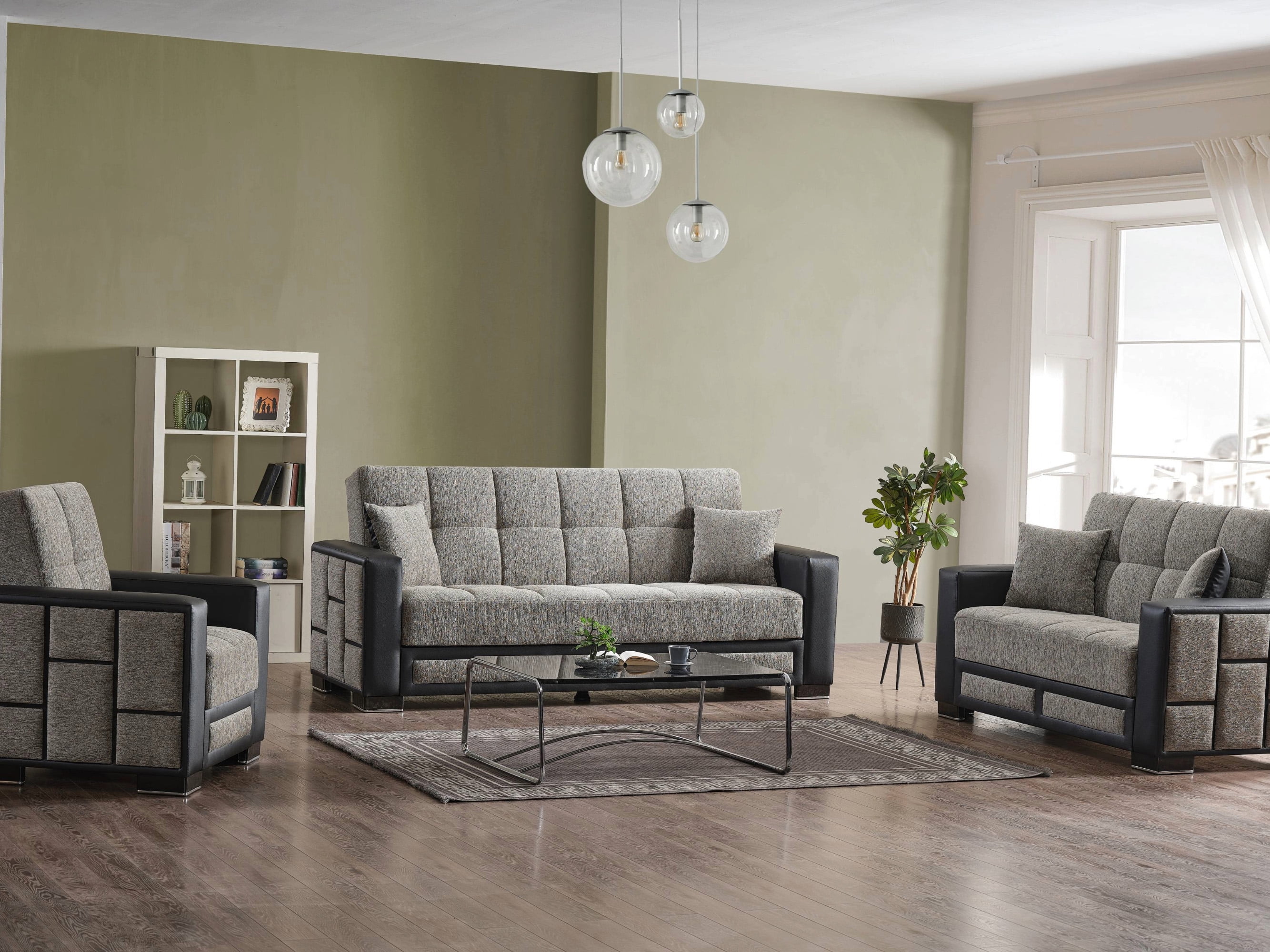 Ottomanson 87" Convertible Sofa Couch for Living Room, Chenille Modern Sofa Bed with Storage, Gray