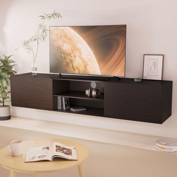 Floating TV Stand Wall Mounted, 70 Inch Entertainment Center For 60-80 Inch TVs, Dark Brown