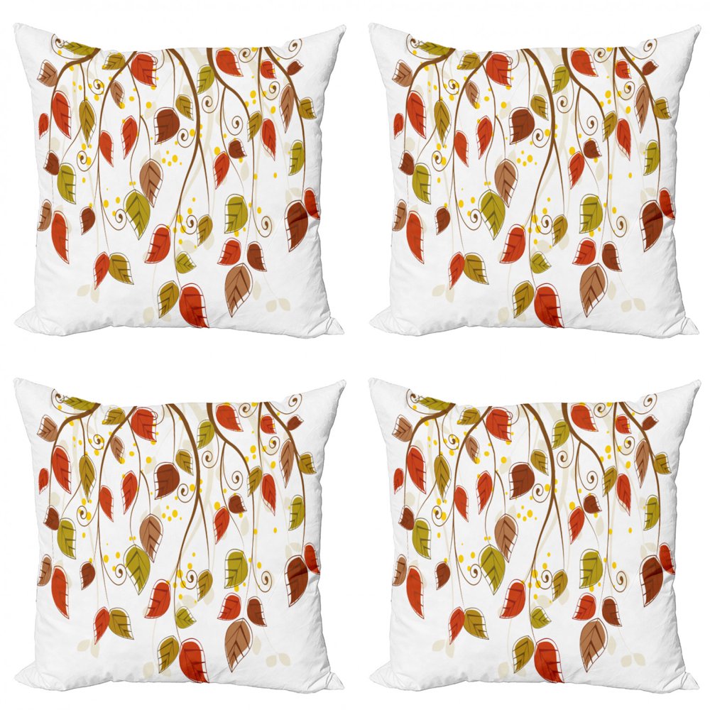Autumn Throw Pillow Cushion Case Pack of 4, Branches with Fall Leaves