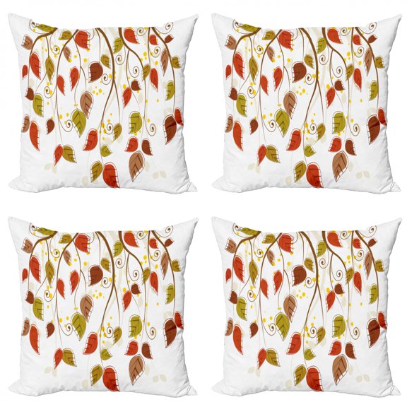 Ambesonne Autumn Throw Pillow Cover 4 Pack, Branches Leaves Fall, 24", Burnt Sienna Brown Green