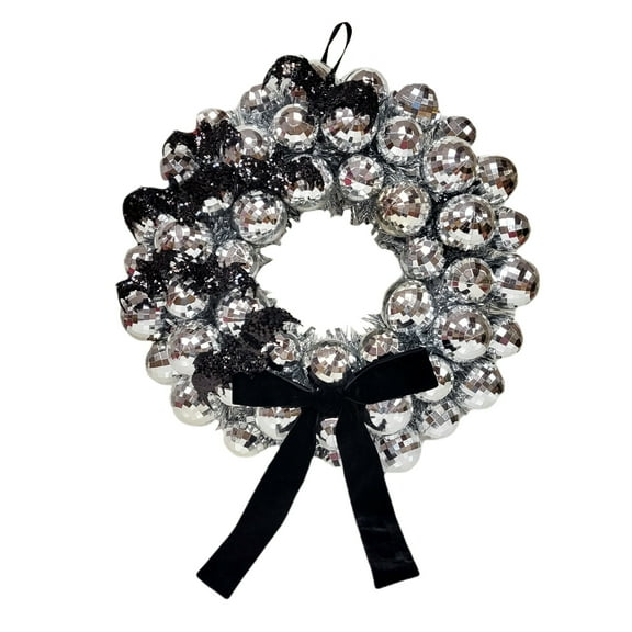 Disco Ball and Bats Wreath, Silver and Black, 17", Halloween by Way To Celebrate