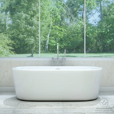 5 Tub Apron - Pelham & White Luxury 67 inch Free Standing Tub with Modern Tub Design in White, Includes Full Apron and Polished Chrome Drain, from The Newcastle Collection