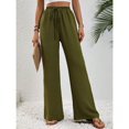 thumbnail image 4 of SWSMCLT Women's Palazzo Pants Travel Lounge Beach Long Pleated Summer Casual Trousers High Waisted Pants Army Green 8, 4 of 5