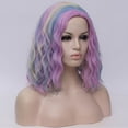 thumbnail image 4 of Unique Bargains Human Hair Wigs for Lady 14" Highlight Curly Wig with Wig Cap Blue Purple Multicolor Highlight, 4 of 6