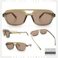 thumbnail image 2 of SA106 Snug Double Bridge Flat Top Retro Square Aviator Sunglasses / Green - Beige, 2 of 7