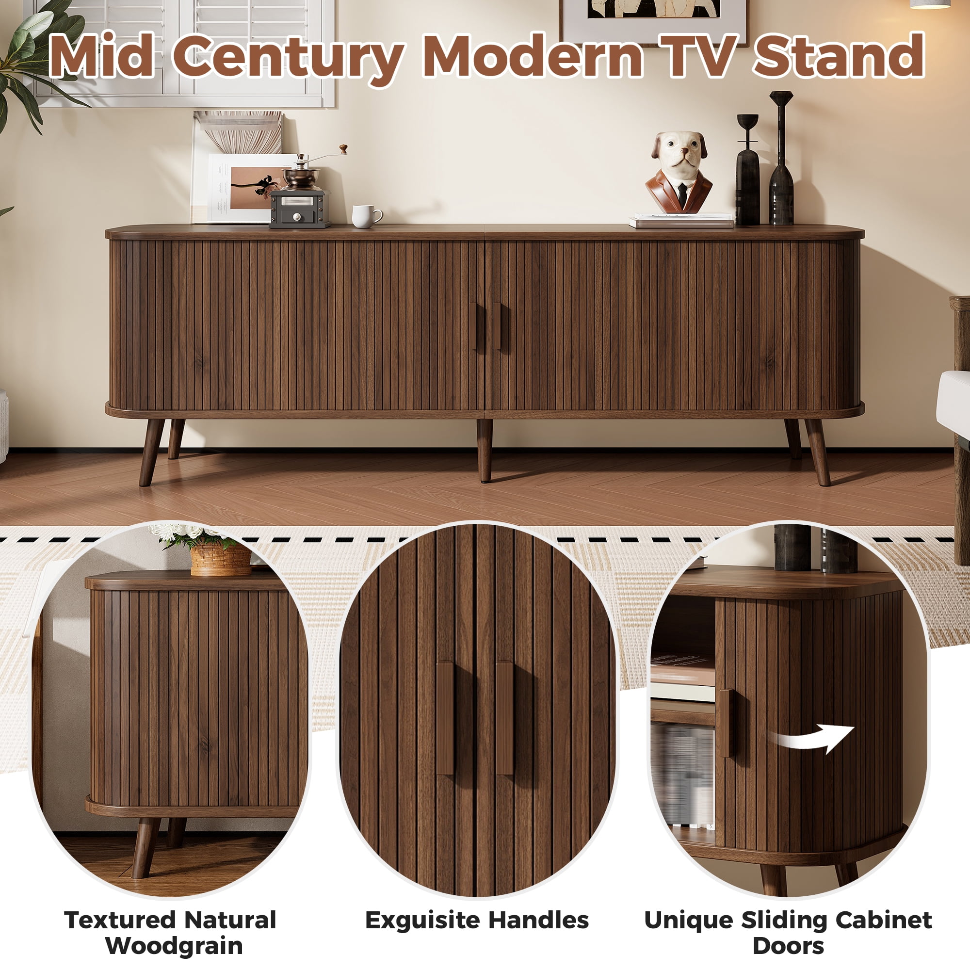 70in TV Stand for TVs up to 80 inches for Living Room, Media Entertainment Center with Ample Storage & Solid-Wood Legs