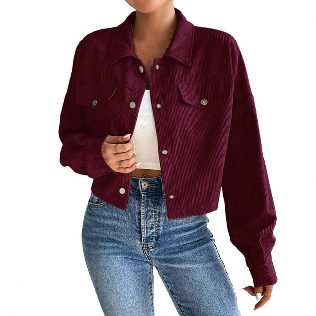 Timegard Vestes pour Femmes Col à Revers Court Boutonné Manches Longues Décontracté Confortable Vestes Mode Automne