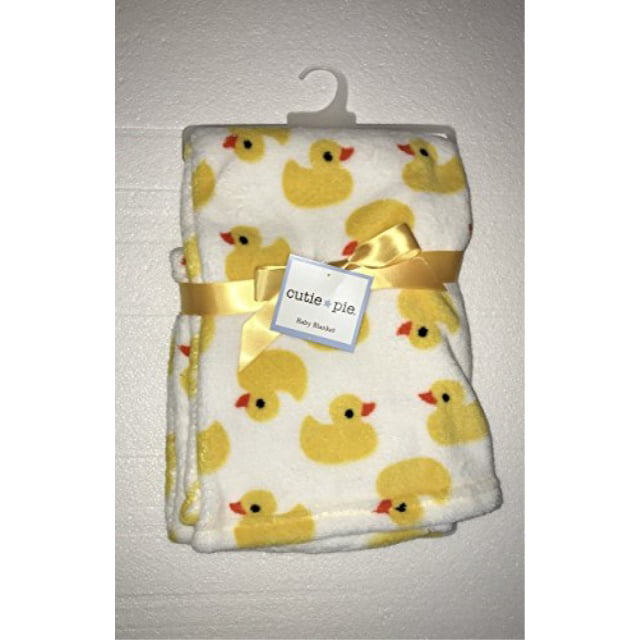 NEW Cutie Pie Yellow Duck White Fleece Baby Blanket Lovey 30" x 36" Rubber Ducky 