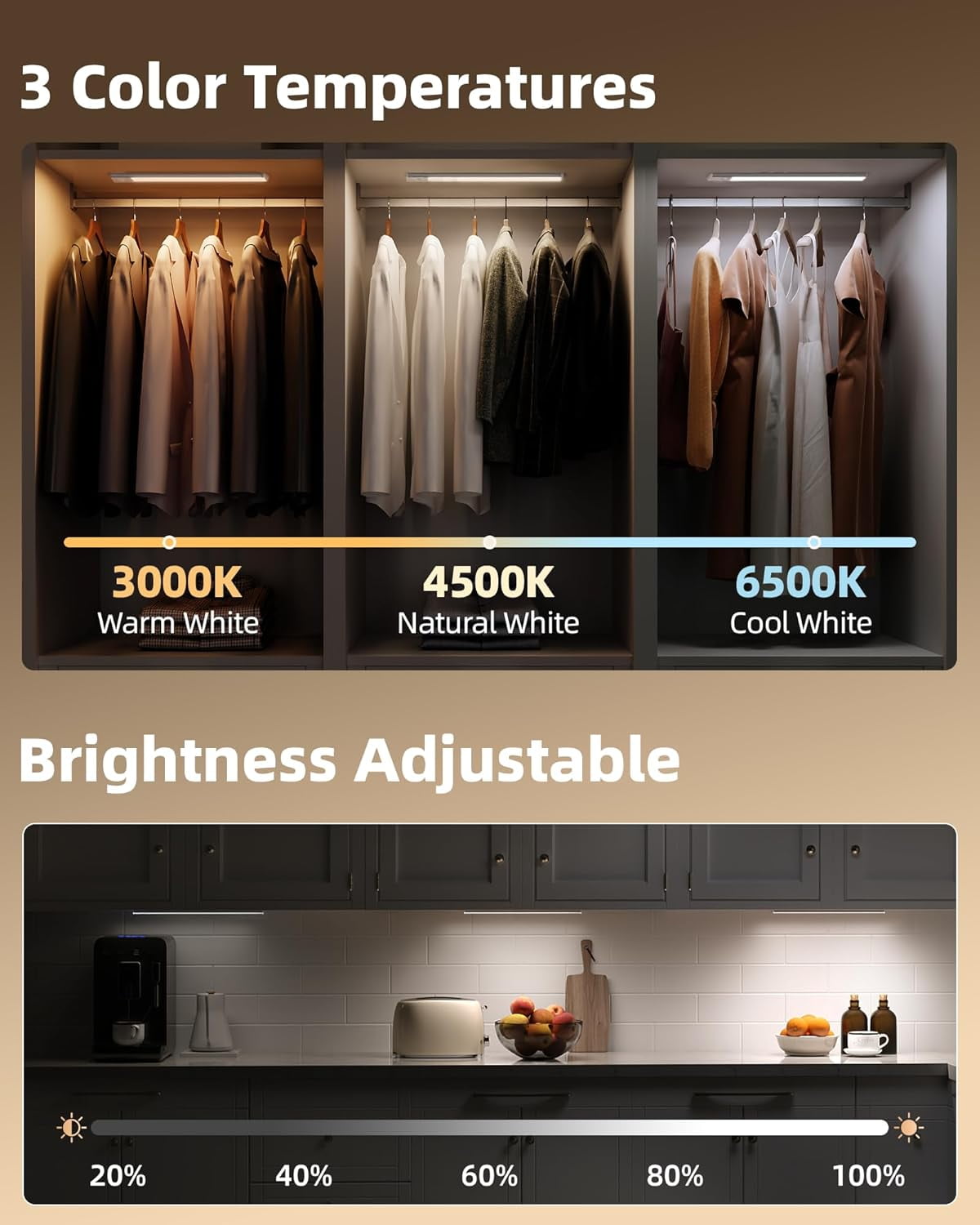 4-Pack Under Cabinet Lighting, 4000mAh Rechargeable Motion Sensor Light Indoor, with Dimmable & 3 Color Temps, Magnetic Closet Lights, Wireless Under Counter Lights for Kitchen (16.5inch)