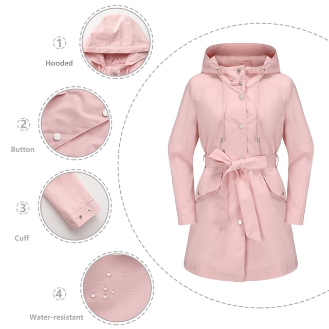 TIMIFIS Manteau de Pluie Léger Rose pour Femmes Imperméable Imperméable pour Femmes à Fermeture Éclair Manteau de Pluie Compact Coupe-Vent à Capuche pour la Randonnée le Vélo la Course