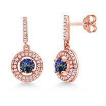 Gem Stone King 18K Rose Gold Plated Silver Dangle Earrings Mystic Topaz Moissanite (1.51 Cttw)