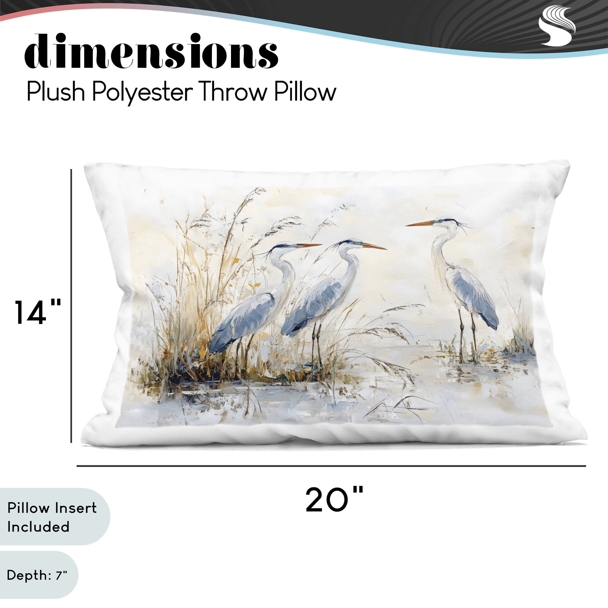Stupell Industries Blue Heron Trio in Wetlands Decorative Printed Throw Pillow, design by LSR Design Studio, 14 x 7 x 20