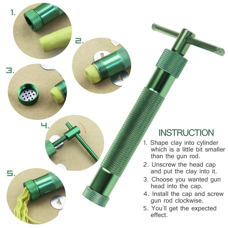 Pixnor Portable Polymer Clay Extruder Sculpey Sculpting Tool with 20 Interchangeable Discs (Green), Adult Unisex, Size: One Size