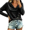 thumbnail image 2 of Womens Velvet Cowl Neck Tops Loose Fit Fall Winter Long Sleeve Elegant Casual Pullover Blouse Black XL, 2 of 7