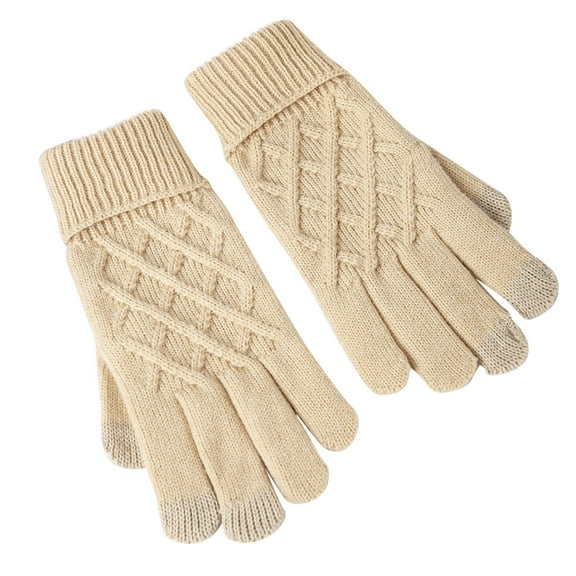 WREESH Women's Solid Color Warm Winter Touchscreen Knit Gloves Cozy and Durables Insulated Gloves Beige