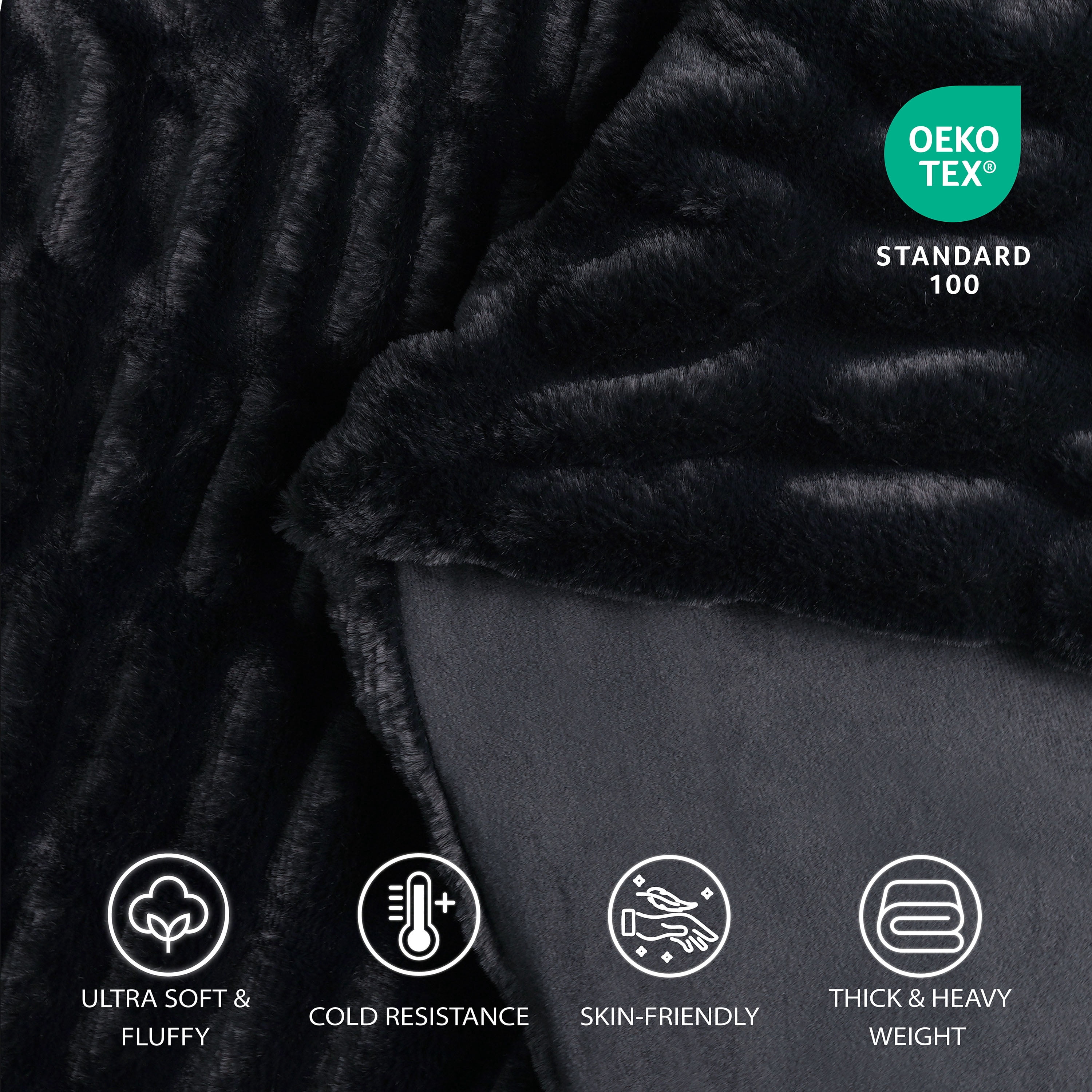 Regal Living Soft Plush Faux Fur Fuzzy Throw, Black, 50" x 60"