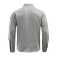 thumbnail image 4 of WTOBBY Men's Casual Long Sleeve Shirt Lapel Collar Button Front Pocket Classic Fit Breathable Cotton Blend Office Wear Business Casual Daily Top,Gray L, 4 of 8