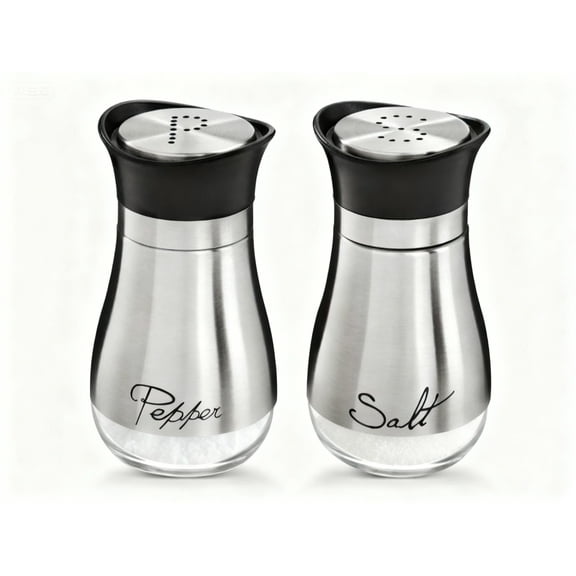 2 Pack Silver Classic Salt and Pepper Shakers Set, 4 Ounces Stainless Steel & Glass Spice Dispenser, Refillable Design