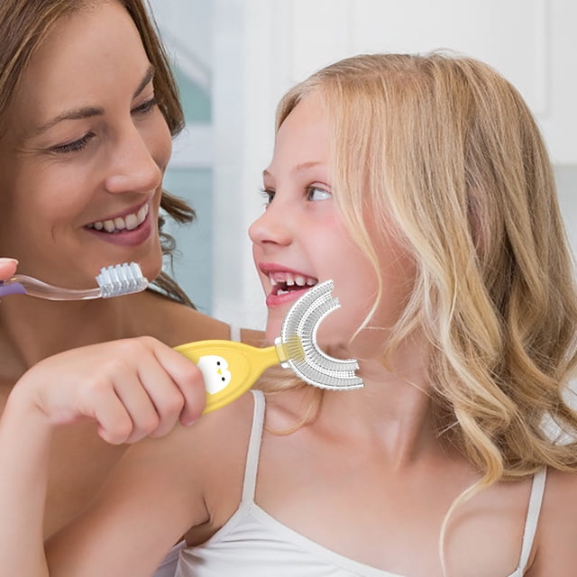 Children'S U-Shape Toothbrush For 360° Thorough Cleansing,Yellow Manual Toothbrush M