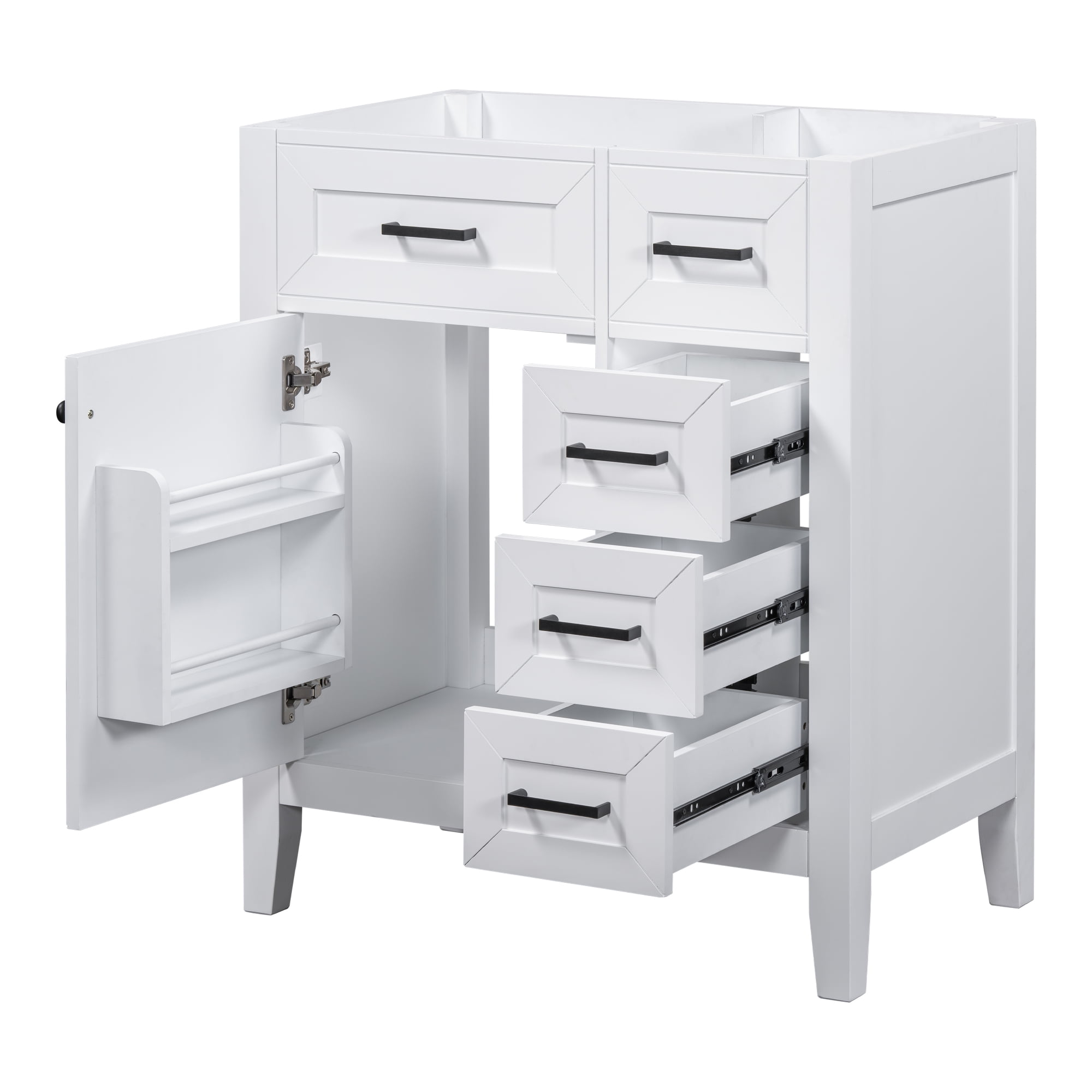 Euroco 30" Bathroom Vanity without Sink, Cabinet Base Only, Bathroom Cabinet with Drawers, Solid Frame and MDF Board, White