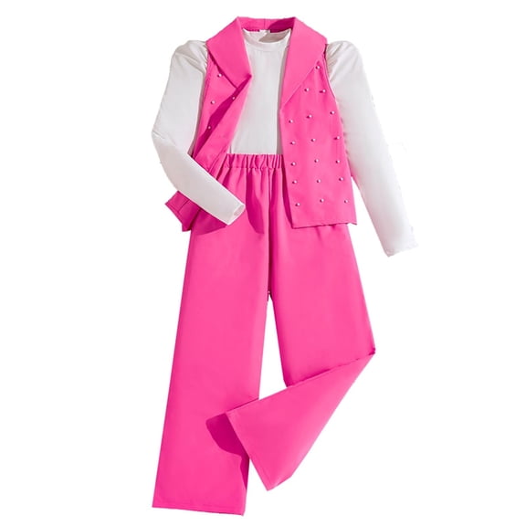 OSOLU Toddler Girls Outfits Set Long Sleeve Tops Vest Pants Suit Casual Playwear For 7 12 Years Old Comfortable Elastic Waist Spring Summer Fall Everyday Outfit Baby Breathable Dailywear, 10-11 Years