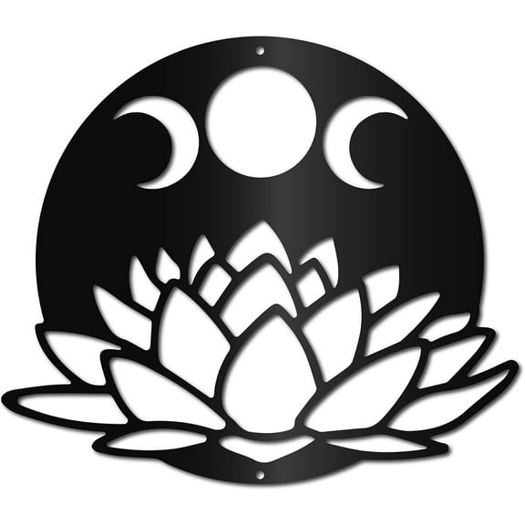 Lotus Moon Wall Art Metal Wall Decor Moon Phase Hanging Sculpture Boho Flower Wall Sign for Home Bedroom Living Room Garden Indoor Outdoor Christmas Holiday Decor 10x11.8inch