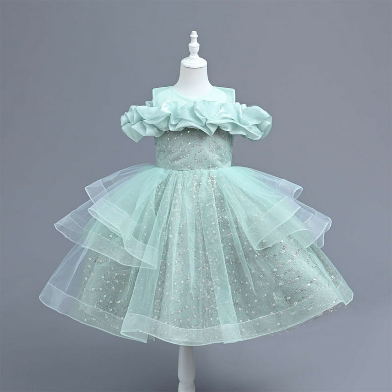 Atogsazn Girls' Embroidered Lace Princess Dress Wedding Baptism Dresses  Sleeveless Formal Party Wear Fashion Clothes A-Green 6-7 Years - Walmart.com