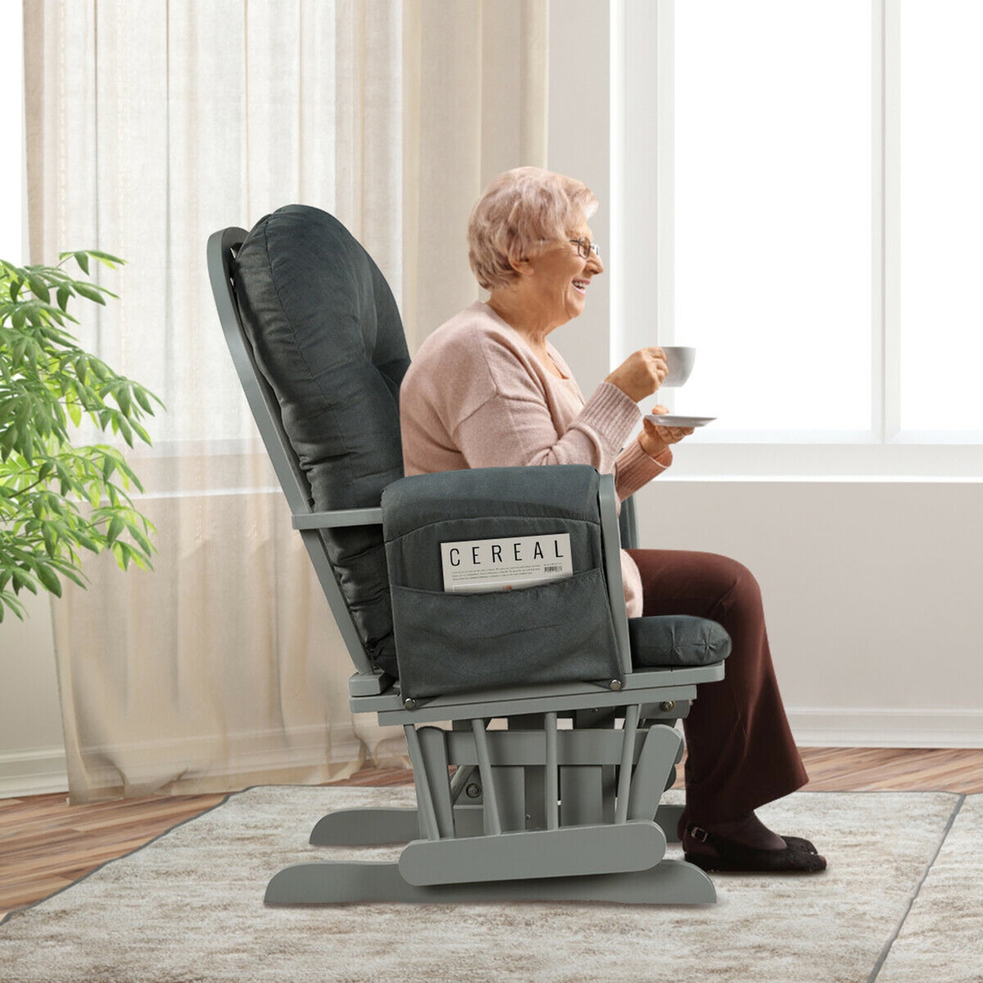 GYMAX Baby Nursery Relax Rocker Rocking Chair Glider Ottoman Set W Cushion