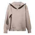 thumbnail image 7 of VISALY Half Zip Pullover Tunic Sweatshirt Turtleneck Sweater Oversize Zipper Knitted Pullover Long Sleeve Solid Color Loose Autumn Winter Office Sweater Soft Pullover Basic Tops Khaki One Size, 7 of 7