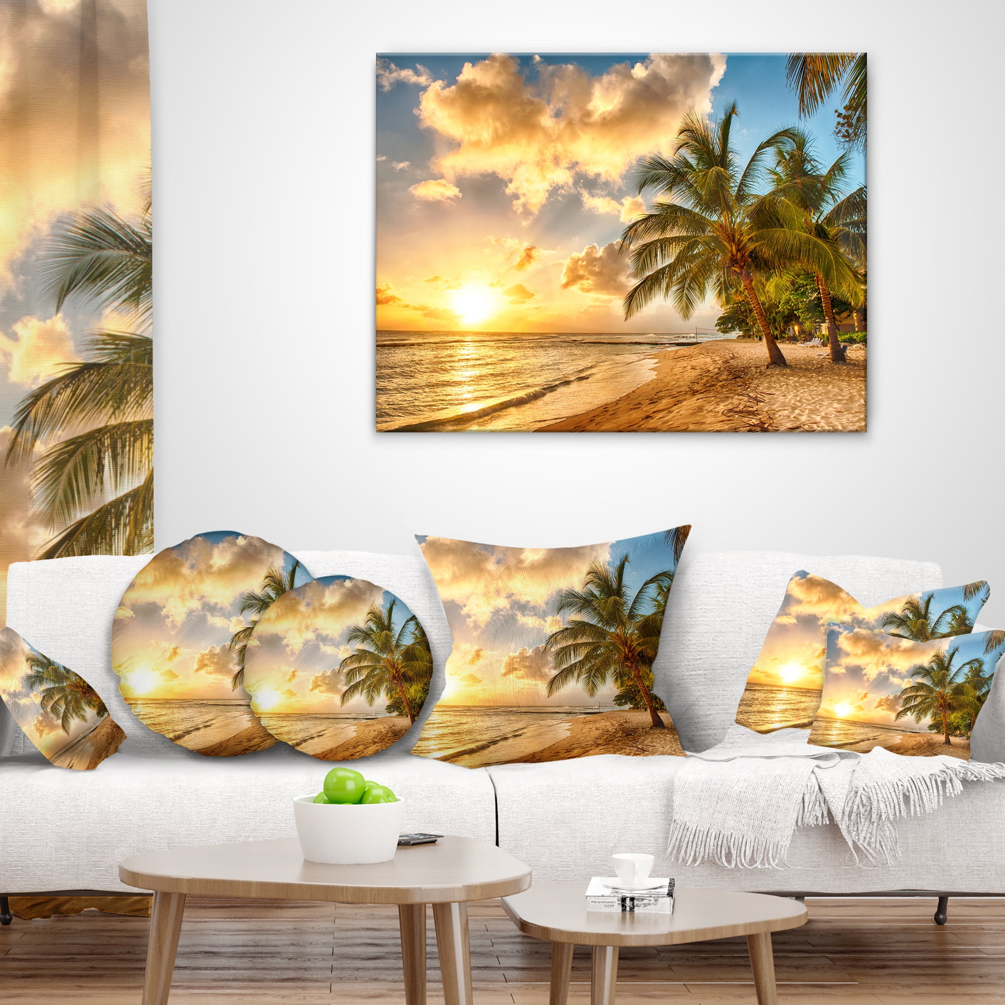 Designart Gorgeous Beach of Island Barbados - Modern Seascape Throw Pillow - 16x16