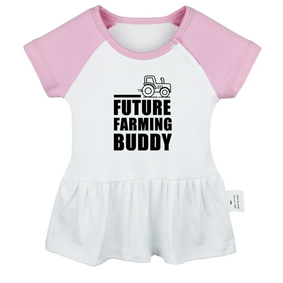 Future Farming Buddy Funny Dresses For Baby, Newborn Babies Skirts, Infant Princess Dress, 0-24M Kids Graphic Clothes (Pink Raglan Dresses, 0-6 Months)