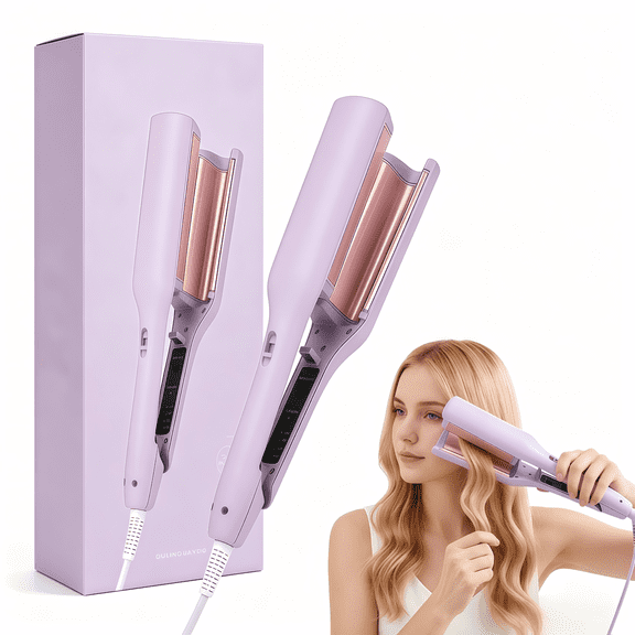 Hair Curler Automatic Curling Iron,Curling Wand with 4 Temperature Settings,Dual Voltage Rotating Wand Curling Iron with Negative Ion Technology Travel Size,Purple