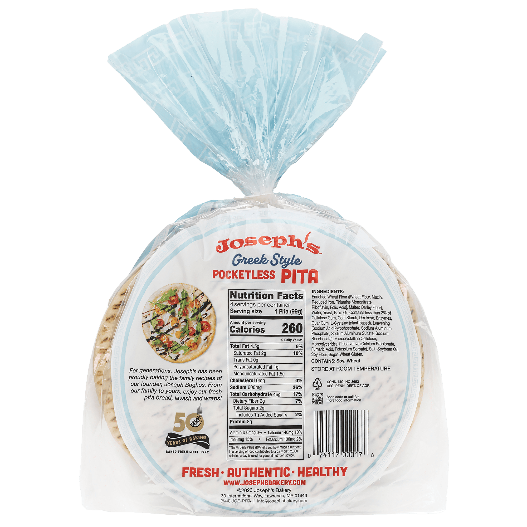 Joseph's White Greek Style Pocketless Pita 4 Count 14 oz