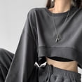 thumbnail image 4 of Sudaderas cortas de manga larga para mujer, sudaderas con cuello redondo para primavera y otoño de 2024, sudaderas con capucha para mujer de color sólido, jerséis holgados informales para mujer, 4 of 4