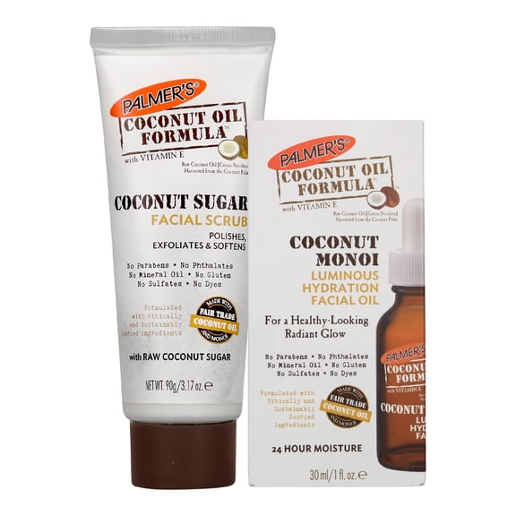 Paquete de cuidado facial Palmer's Coconut Oil con aceite facial y exfoliante