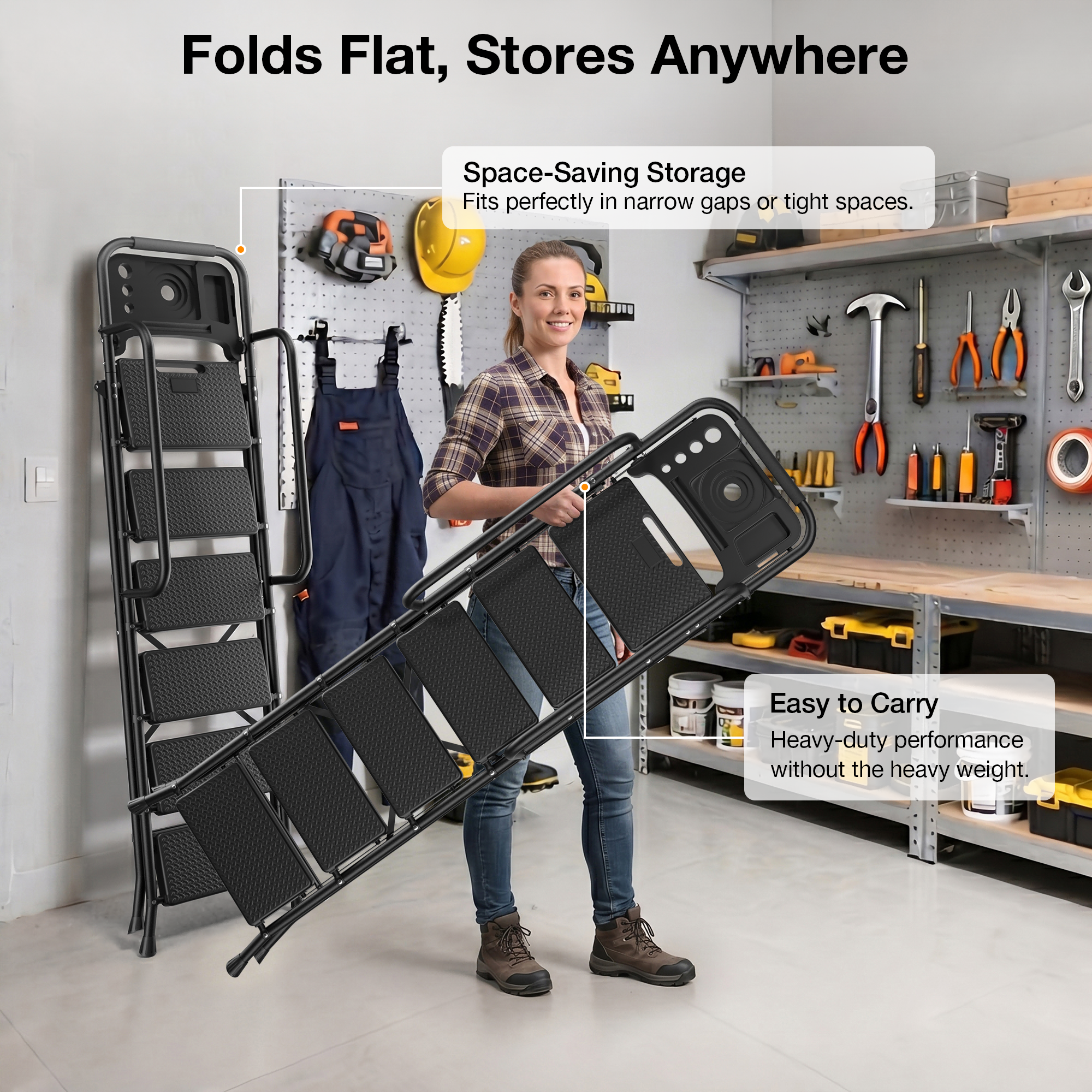 JOZ 6-Step Folding Ladder, 800 lb Capacity With Tool Tray photo 5