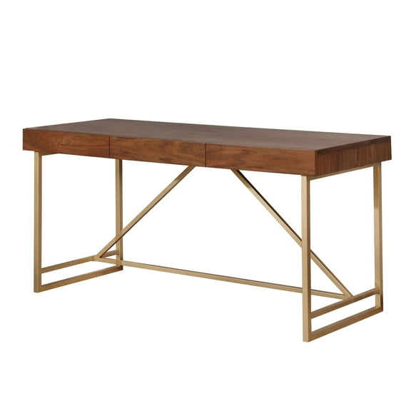 Furniture of America Maurice Contemporary Home Office 3-Drawer Desk in Light Walnut Wood Finish