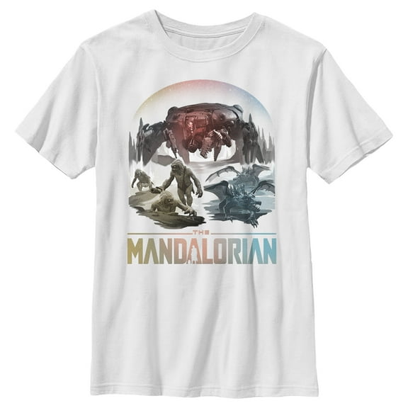 Boy's Star Wars: The Mandalorian The Mines of Mandalore Characters  Graphic Tee White Large