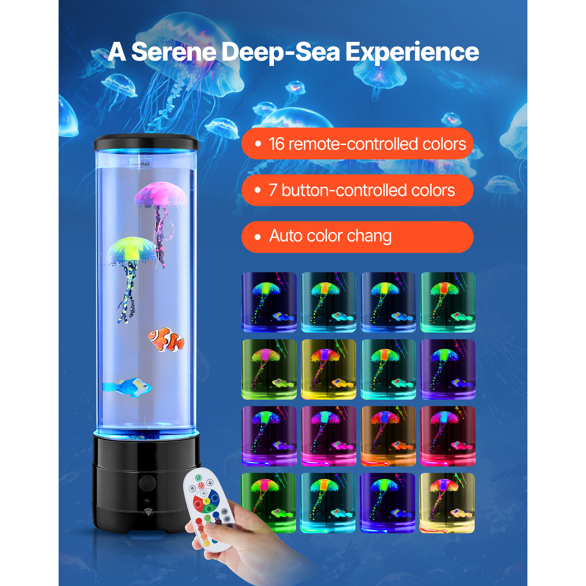 KFFKFF Sensory Bubble Tube Lamp with 16 Color Options, Water Fish Light, Bluetooth Speaker & White Noise, Decorative Night Light for Bedroom and Living Room