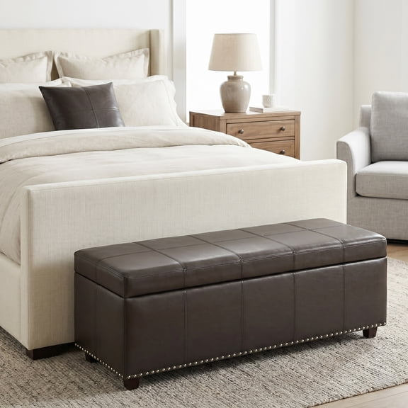 Simpli Home Kingsley Storage Bench in Brown
