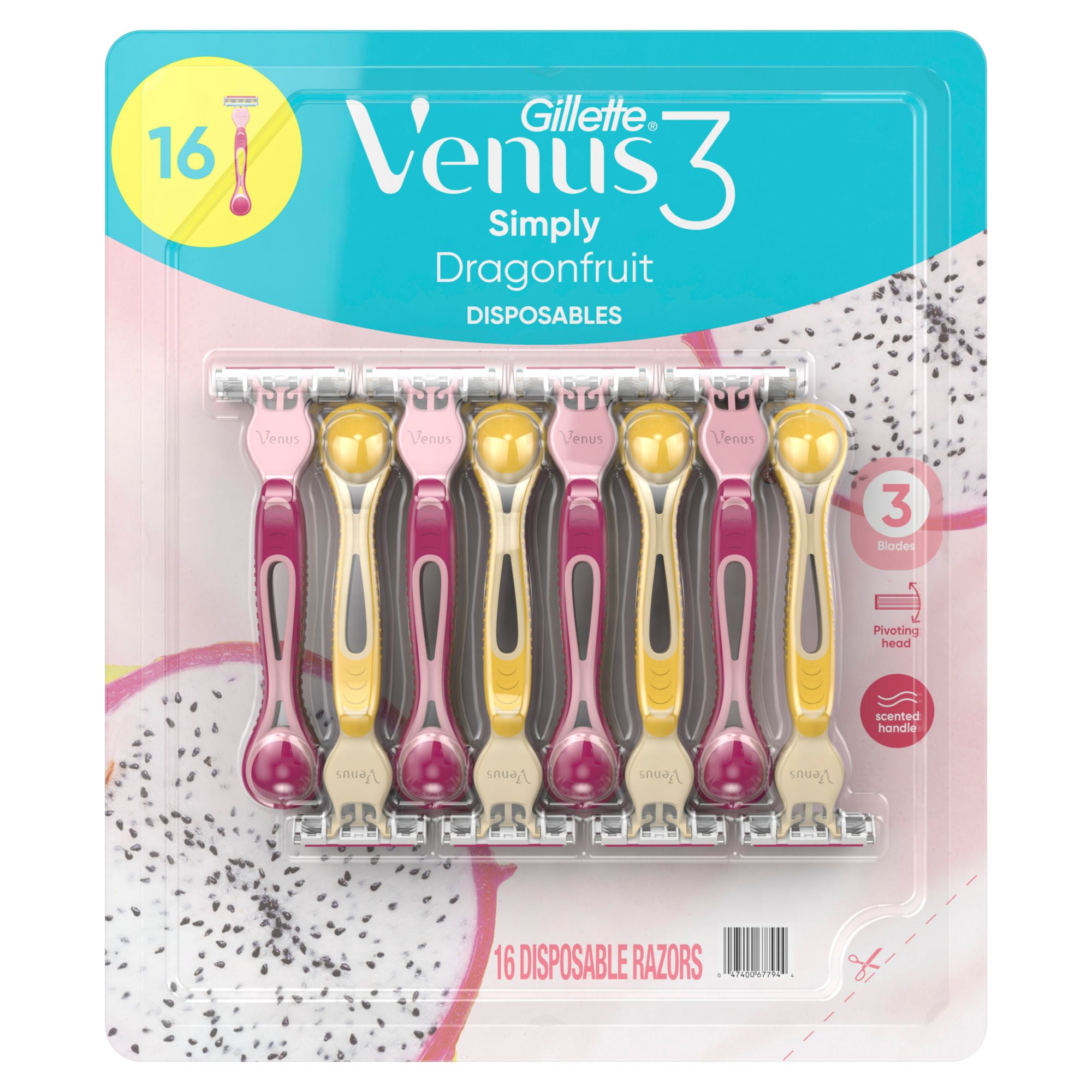 Gillette Venus Simply 3 Dragonfruit Women's Disposable Razor, 16 ct.