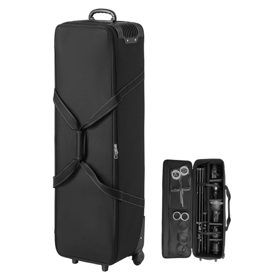 VEVOR Studio Equipment Trolley Case, 46.46 x 14.57 x 11.81 in / 118 x 37 x 30 cm, Rolling Camera Bag, Carrying Bag with Wheels Straps Padded Compartment Handle, for Light Stands, Tripods, Telescopes